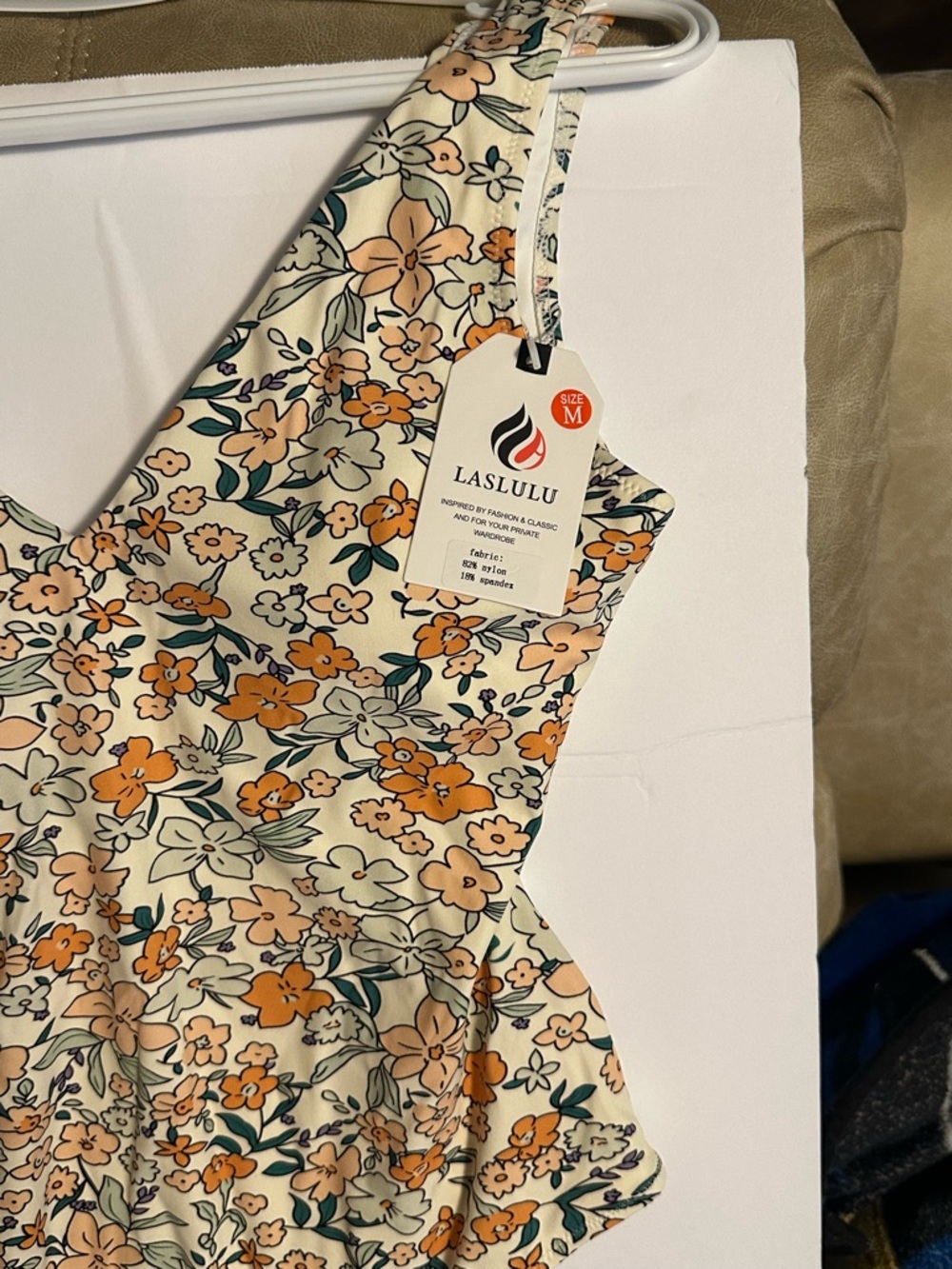 lululemon athletica Floral V-Neck Bodysuit in Cream and Orange - Picture 2 of 5